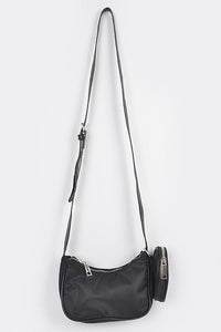 Nylon Zip Crossbody Bag W/Mini Bag
