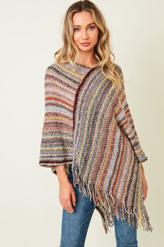 Rainbow Knit Poncho Sweater