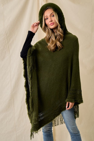 Oversized Knit Sweater Poncho Hooded