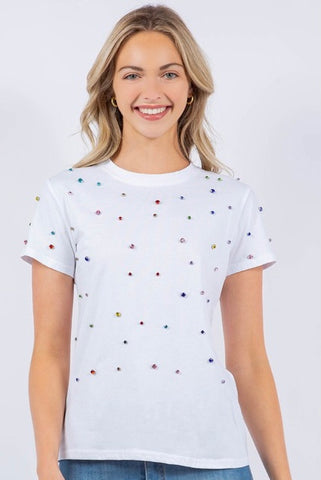 Multi Color RhineStones Spandex Cotton T-Shirt