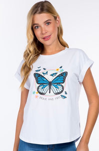 Brave & Free Butterfly Spandex Cotton T-Shirt