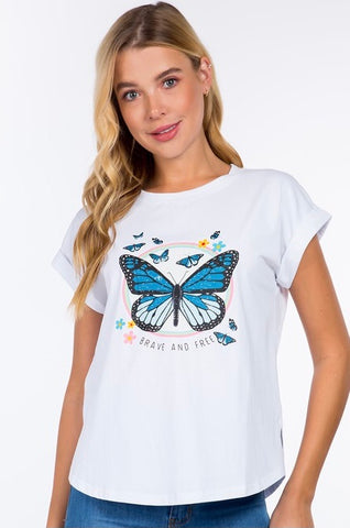 Brave & Free Butterfly Spandex Cotton T-Shirt