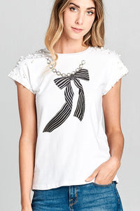 Pearl Embroidered Bow Top