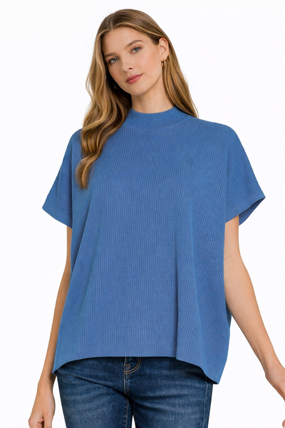 Knit Mock Neck Short Sleeve Boxy Top