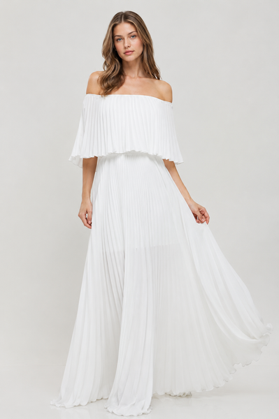 Vestido Maxi Hombros Descubiertos Plisado