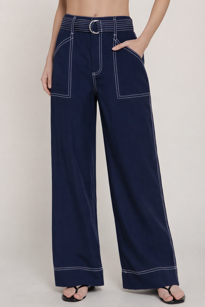 Belted Wide Leg Woven Pants