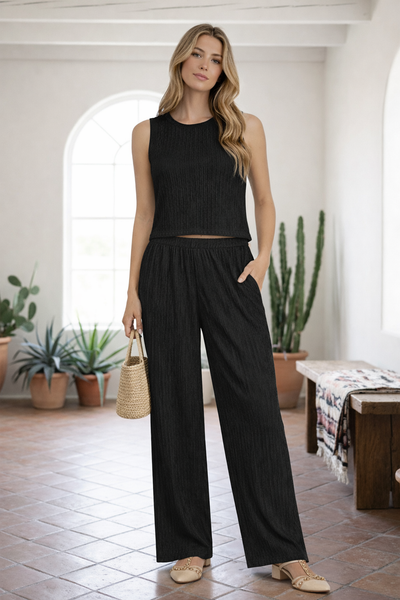 Crinkle Plisse Loungewear Pants