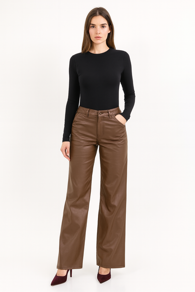 Wideleg Coated Faux Leather Pants