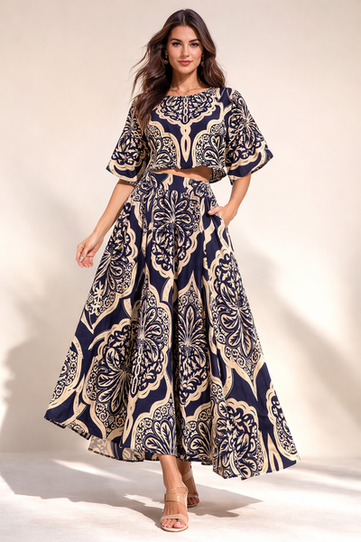 Royal Set Top + Flared Midi Skirt