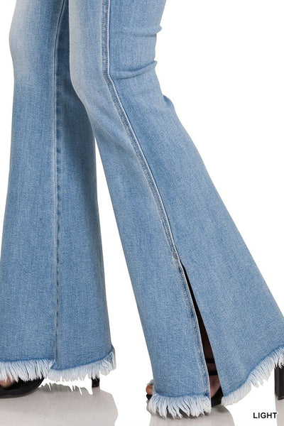 Stretch High Rise Slit Flare Denim Jeans