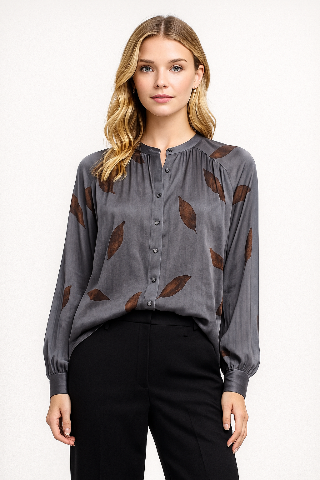 Satin Petal Print Blouse