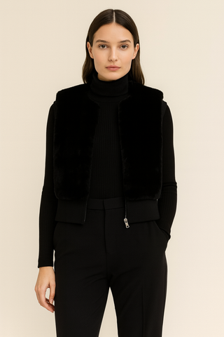 Faux Fur Zipper Solid Crop Vest