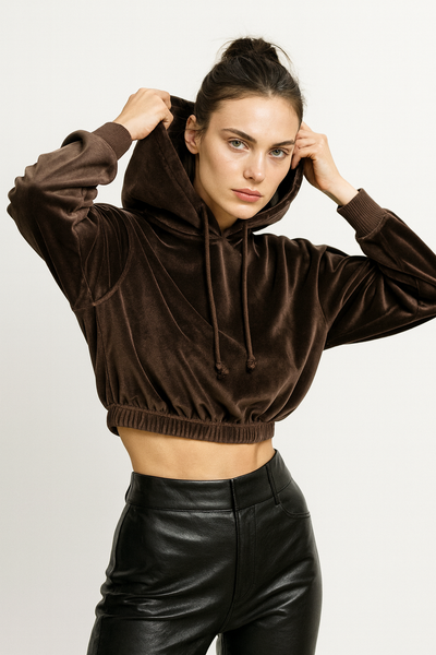 Soft Velvet Cropped Hoodie