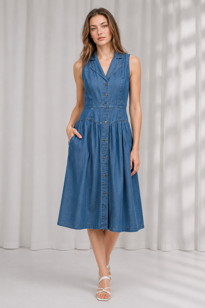 Vestido de Tencel Midi Cuello Camisero