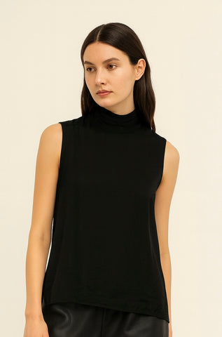 Sleeveless Pleated Mock Neck Top