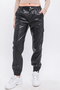 PU Faux Leather Cargo Pants