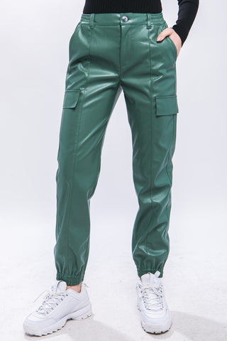 PU Faux Leather Cargo Pants