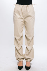 PU Faux Leather Parachute Pants with Adjustable Waist & Ankle
