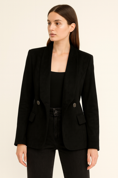 Suede Solid Double Breasted Lapel Jacket