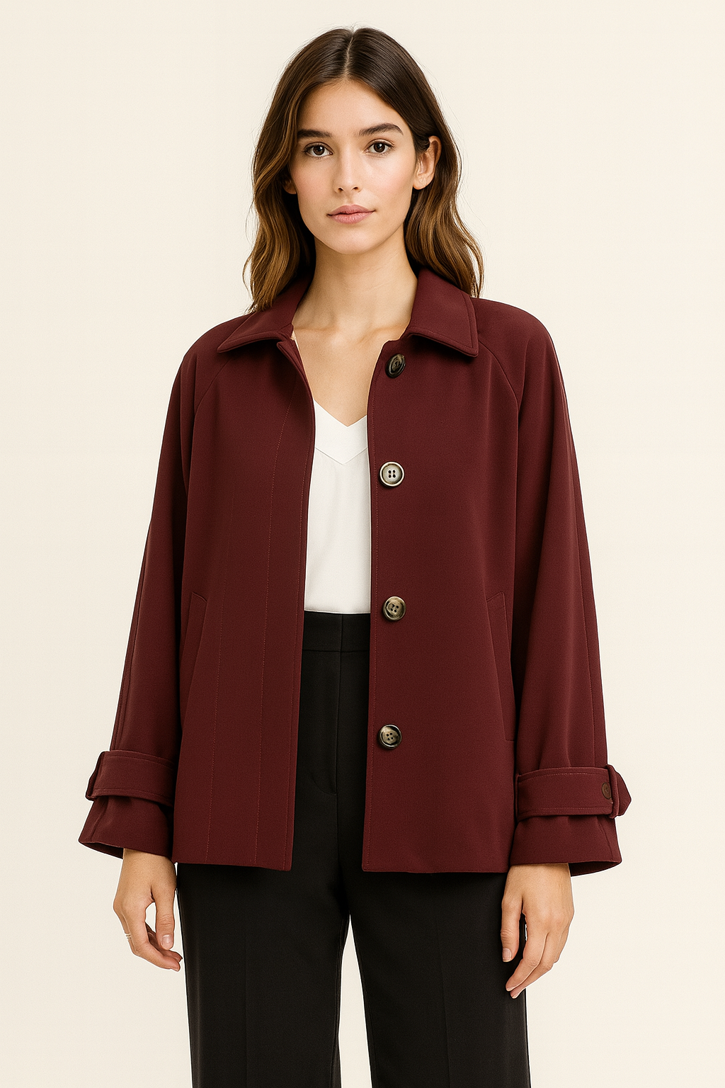 Lost April Front Button Casual Trench Jacket