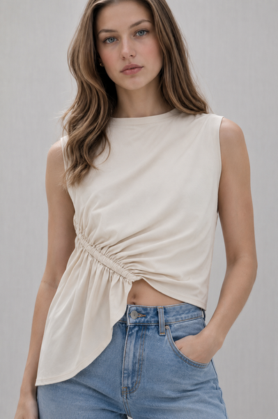 Cotton Tank Top con Fruncido