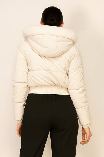 Faux Fur Hooded Crop Puffer Jacket