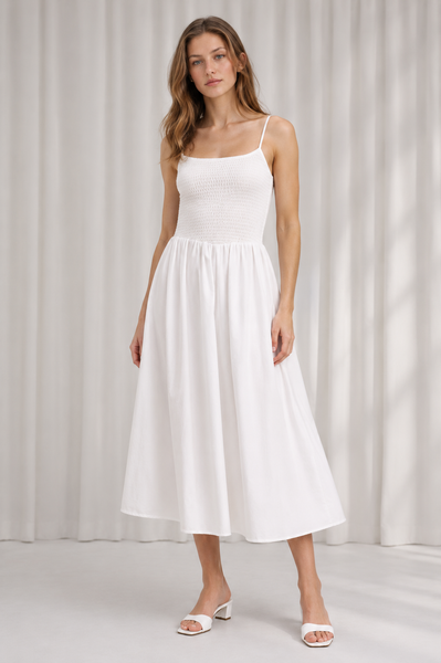 Vestido de Algodón Maxi Smocked con Tirantes