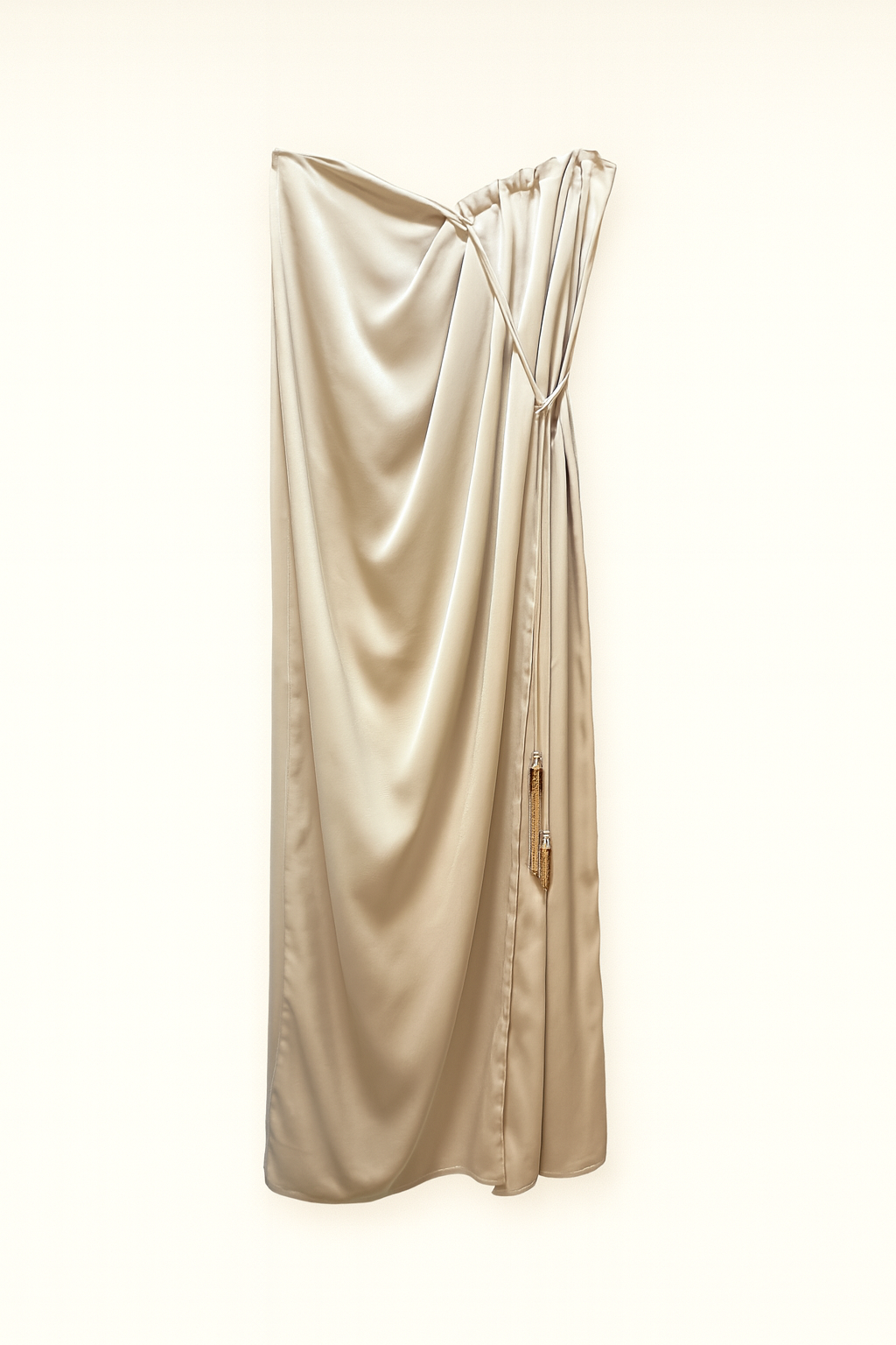 Falda Midi de Satin Drapeado y Cintilla con Beads