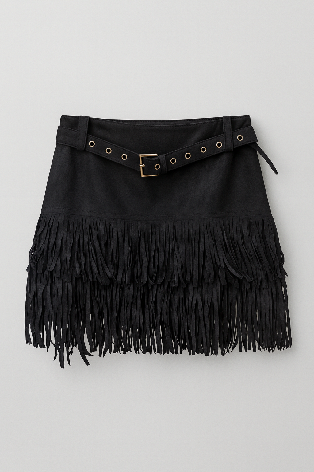 Fringe Suede Belted Skirt