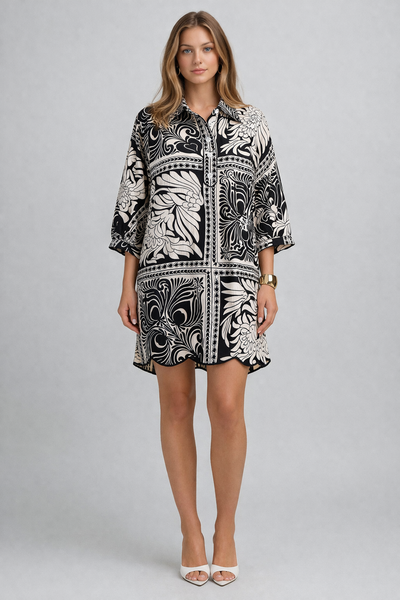 Marbled Bandanna Print Relaxed Fit Shirt Dress