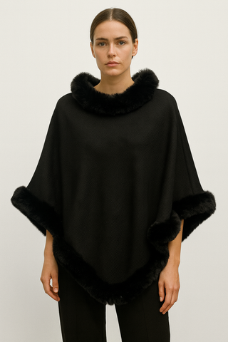 Faux Fur Fleeced Heavy Knit Poncho