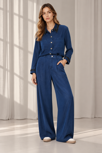 Conjunto Cuello y Puños Bordados Lyocell Stretch