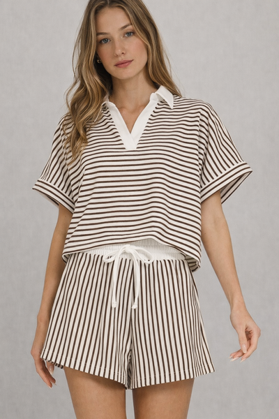 Striped Collared Top & Shorts Set