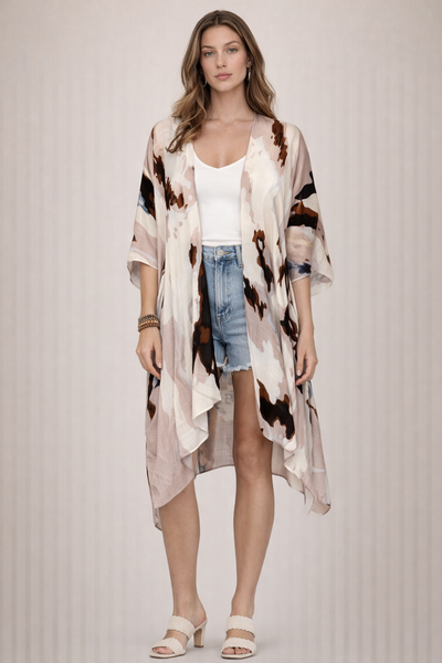Beige Black Ink-wash Summer Kimono