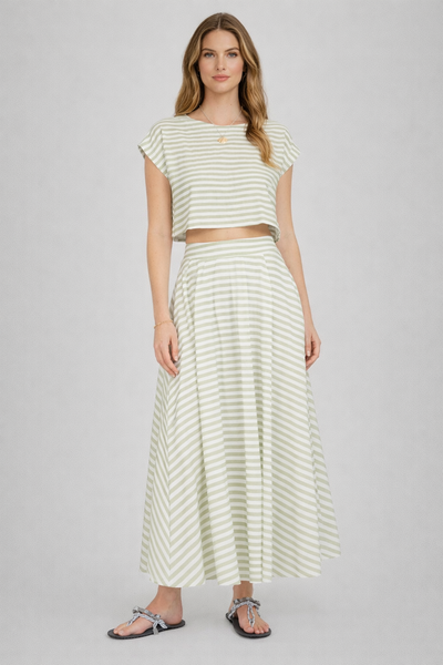 Stripe Boat Neck Boxy Crop Top