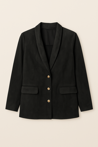 Deep Neck Suede Gold Buttons Blazer
