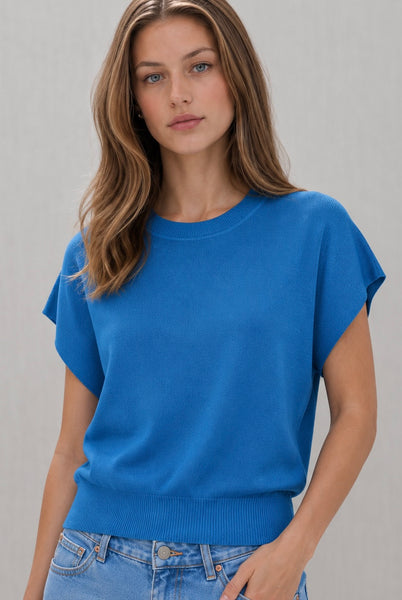 Knit Top Manga Corta Cuello Redondo