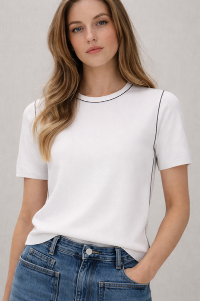 Short Slv Round Neck Knit Top