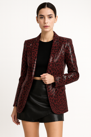Faux Leather Leopard Snake Skin Blazer Jacket