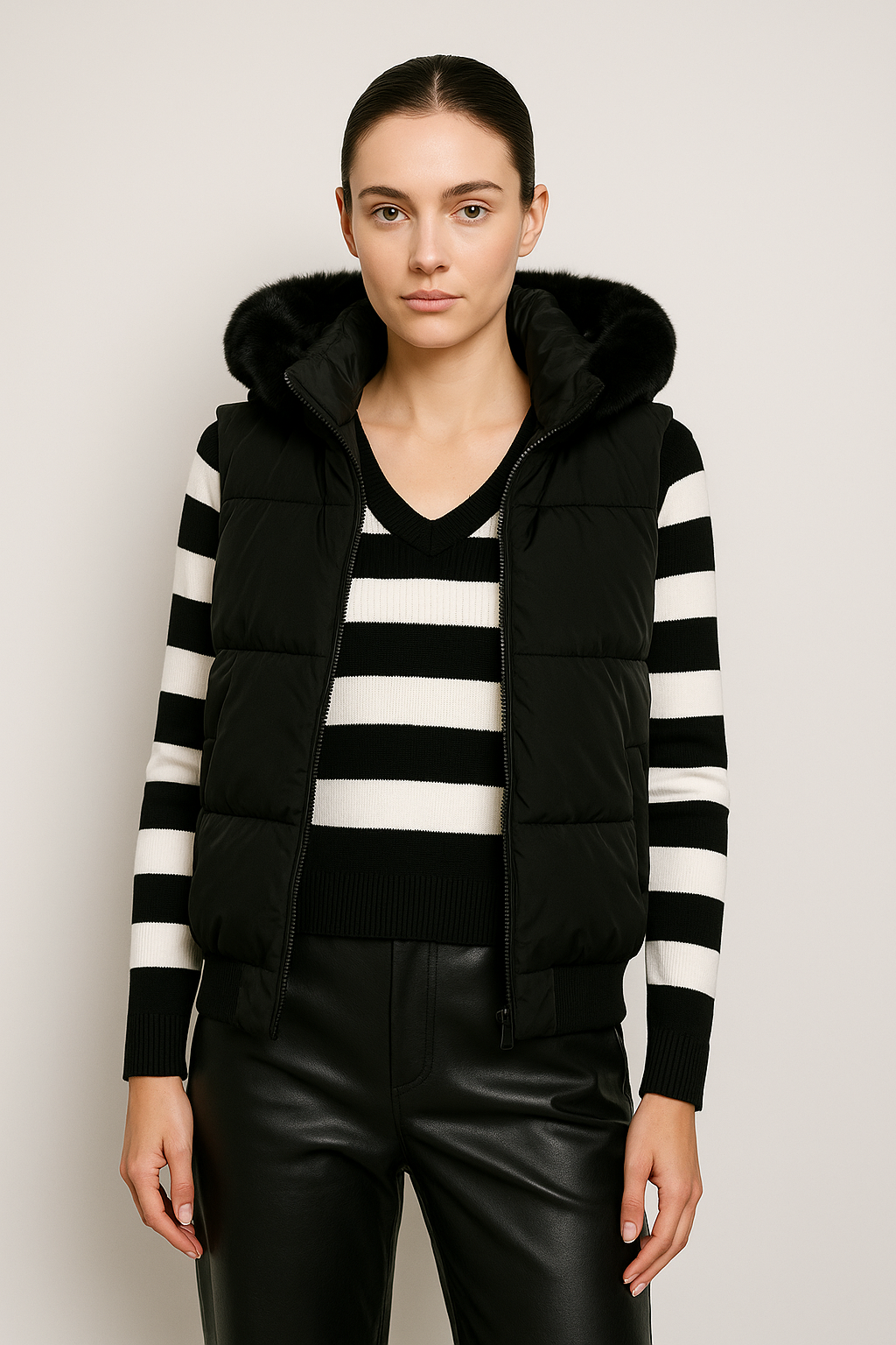 Faux Fur Hooded Puffer Jacket Vest