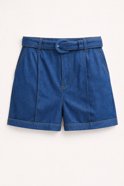 Super Soft Denim Belted Shorts
