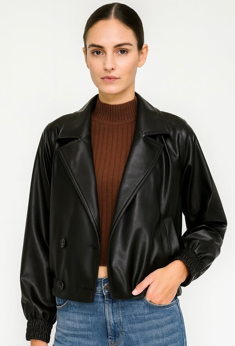 Faux Leather Double-breasted Jacket