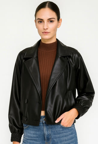 Faux Leather Double-breasted Jacket