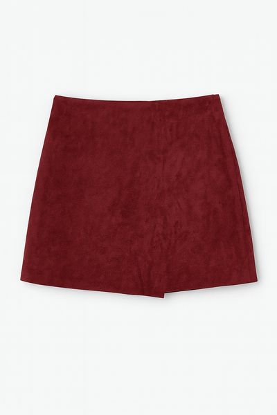 Suede Asymmetric Front Panel Skort