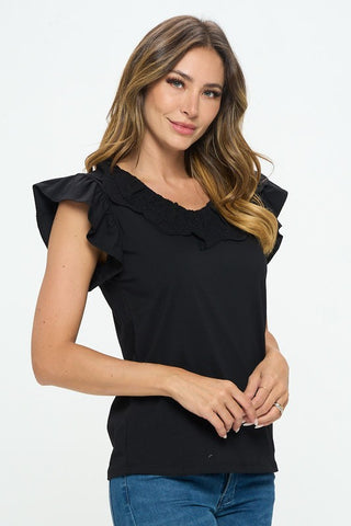 Stretc T-Shirt Ruffle Sleeve Crochet