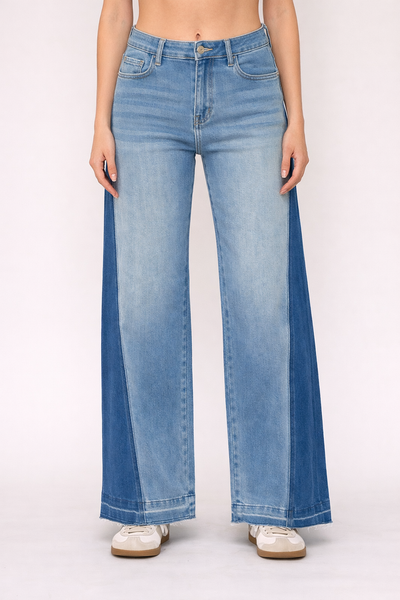 Multi Tone SideStepper Stretch Denim Wide Leg Jeans