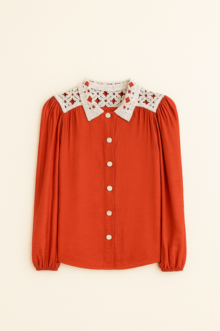 Blusa Encaje Hombros Manga Larga