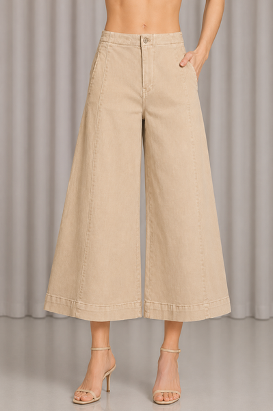 Soft Denim Gaucho Cropped Jeans Tiro Alto