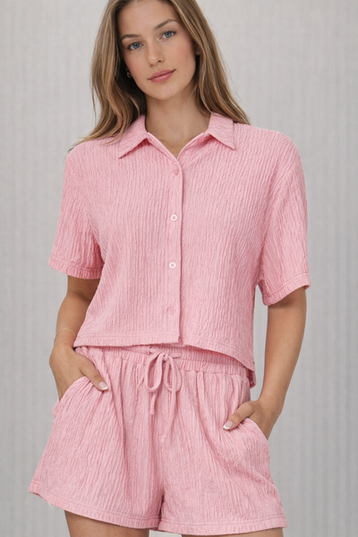 Crinkled Plisse Drawstring Shorts