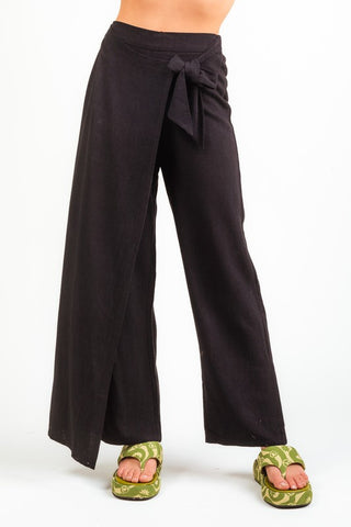 Pantalon con Falda Cruzada de Linen Blend